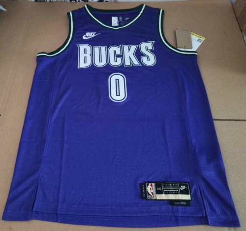 Maillot de Basket #0 Lillard Bucks 22-23 Vintage darker Violet